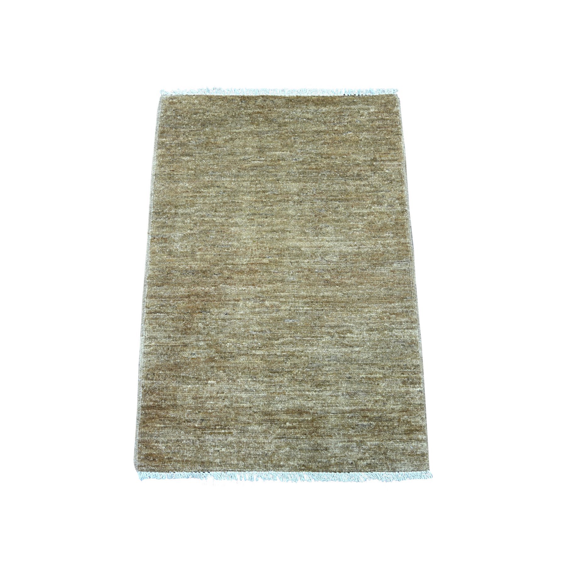 2'1"x3' Almond Brown, Plain Solid Pattern, Hand Knotted, Hand Spun Ghazni Wool, Lush and Plush, Mat, Sample, Oriental Rug 
